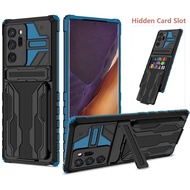 For Samsung S24/S24 Plus/S24 Ultra Case with Hidden Kickstand & Slide Card Holder, Women Men Hybrid 