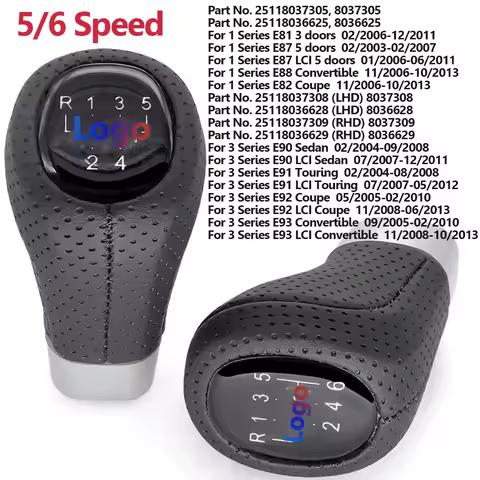 5/6 Speed Car Gear Shift Knob Head Leather Shifter Lever for BMW Series 1 3 E81E82E90 E91 E92 Gear S