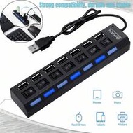 1pc 4-Port/7-Port USB 2.0 Adapter Hub, USB Charger With LED Indicator, Independent Power On/Off Swit