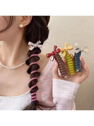 3入組/1入組可愛的蝴蝶結泡泡辮製造者頭帶，適用於女性，新款高档電話線髮圈