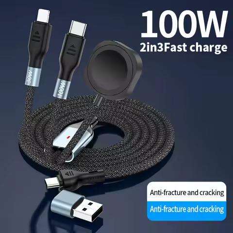 Portable 3 in 2 USB+Type C Magnetic Watch Wireless Charger Charging Date Cable For iPhone 16 Pro Max