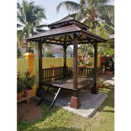 Gazebo 5x5 Cengal Wood Pondok Kayu Handmade Outdoor Garden Yard Fence Staircase Taman Bunga Pagar Tangga Pergola