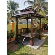 Gazebo 5x5 Cengal Wood Pondok Kayu Handmade Outdoor Garden Yard Fence Staircase Taman Bunga Pagar Ta