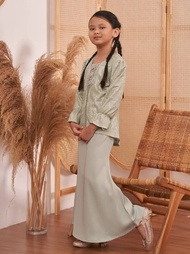 Kebaya Modern Kanak Kanak Lace Premium Baju Raya Budak Perempuan 2026 Pastel Lilac Sage Green Girl K