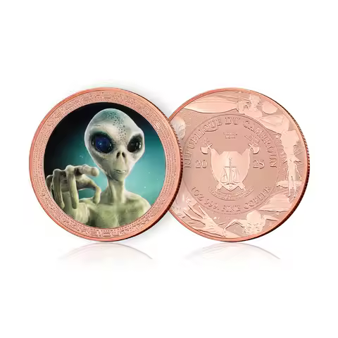 1oz .999 Fine Copper Alien Extraterrestrial Coin Cameroon 2025 UFO Color Print Sci-Fi Challenge Coll