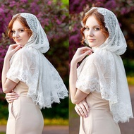 Jifang White Floral Lace Wedding Bride Veil Church Prayer Mantilla Head Wraps Cape QT19