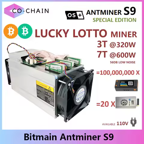 Antminer S9 BTC Miner 3T 300W or 7T 600W Lucky miner Solo miner Special version BTC Lotto with PSU L