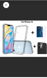 4 in 1 Screen Protector Tempered Glass + Clear Cover Case + Lens Protector + Back Side Protector  4合1 iPhone 12  屏幕透明鋼化玻璃保護貼 + 透明保護套 + 鏡頭保護貼 + 手機背部保護貼  (黃埔、紅磡站或何文田)(包平郵）