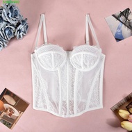 SYNCHRO Lace Corset, Sleeveless Slim fit Lace Camisole, Fashion Transparent Hollow Tanks Crop Tops S