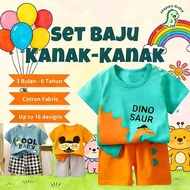 Kids Clothing Set Cotton 3 Months - 6 Years Set Baju Dan Seluar Lengan Pendek Baju Jalan Kanak-Kanak