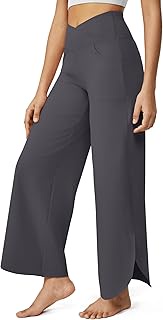 G4Free Wide Leg Pants for Women 29" Cross High Waist Yoga Pants with Pockets Flowy Loose Casual Loun