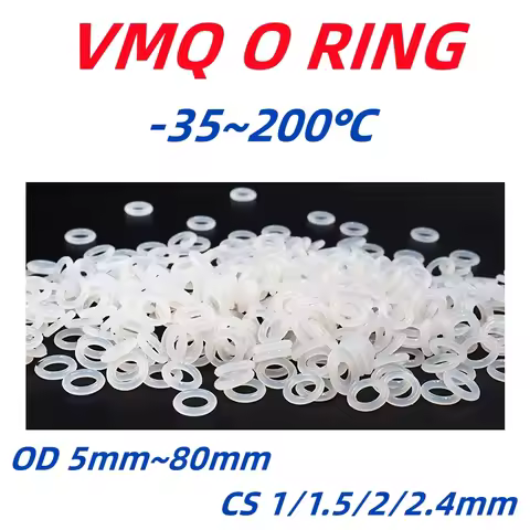 VMQ White Silicone O Ring OD 5mm~80mm CS 1/1.5/2/2.4mm Food Grade Silicone O-Rings Heat Resistant Se