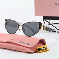 Women Y2K Half Rim Slim Cat Eye Sunglasses Two-Tone Acetate Temple 3D Letter Logo UV400 Gradient Pol