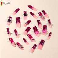 Long Square Rose Red Press on Nails  3D Press ons Gothic Gyaru Acrylic Nails for DIY Nail Design Art