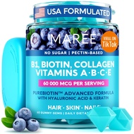 MAREE Vitamin B1 Thiamine & B7 Biotin Gummies - A E D C Vitamins Complex with Keratin, Collagen, Hya