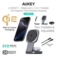 AUKEY LC-MC211 MagFusion L 2-in-1 Foldable Qi2 Magnetic Fast Wireless Charging Station