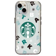 สำหรับ iPhone 13 Pro Max 14 12 iPhone 11 XR 8 7 SE 2022 Starbucks Coffee Bear คุณภาพสูง Square Edge Air Cushion Cover Full Len ป้องกัน Clear Tranparent TPU Case