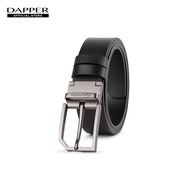 DAPPER เข็มขัดหนังแท้ Snip Corner Rectangle Pin Buckle Belt แบบใส่ได้ 2 ด้าน สีดำ