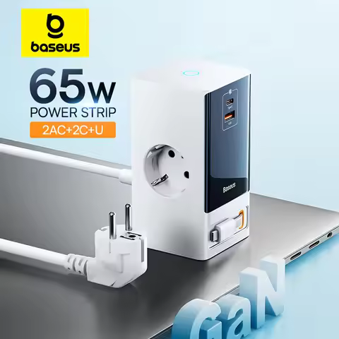 Baseus 65W GaN Charger Fast Power Strip Digital Desktop Charging Station 4000W 2AC Sockets APP Remot