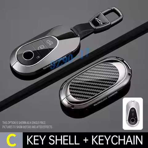 Metal Carbon Fiber Car Key Fob Case Cover Keychain For Mercedes Benz C E S CLE GLC EQE EQS Class 300