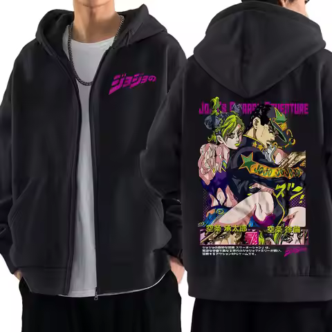 Anime Jojo Bizarre Adventure Zipper Hoodies Kujo Jotaro Kujo Jolyne Manga Zip Up Sweatshirts Men Wom