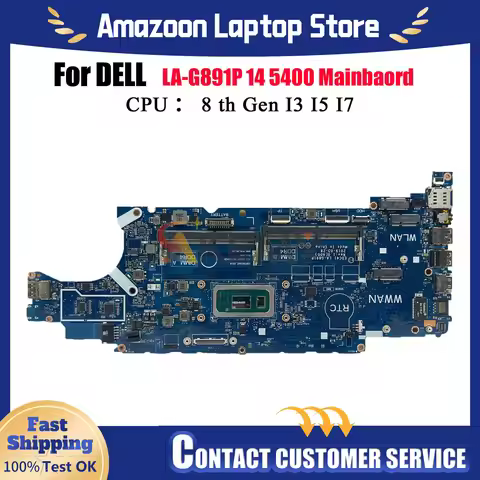 i5 i7 8th Gen CPU Laptop Motherboard for DELL Latitude 5400 Model LA-G891P EDC41 CN-03WM4C 0HJD1J 10