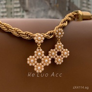 Vintage Style Jewelry Simple Four-Leaf Clover Small Pearl French Flower Medieval Court Style Single 