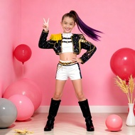 ชุดคอสเพลย์เด็กผู้หญิง Demon Hunter สีสันสดใสชุดชุดเต้นรำการแสดงบนเวทีเครื่องแต่งกายฮาโลวีนร่างกายชุ