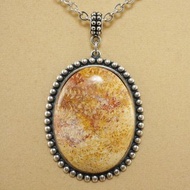 米黃色天然化石珊瑚橢圓形銀波西米亞珠寶吊墜項鍊
