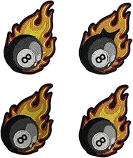 4 Pcs Black Billiards Ball 8 in Flame Embroidered Applique Iron On Sew On Patch
