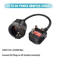 EU Plugs to UK Socket Converter 250V/13A European to UK Power Extension Cord 0.3m/0.6m cable for Tra