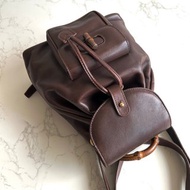 特選貨品 GUCCI中古二手竹節咖啡色雙肩包 後背包 背囊 古董包