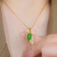 Lucky Necklace Niche Simple Golden Branch Jade Leaf Necklace Fashionable All-Match Light Luxury Temp