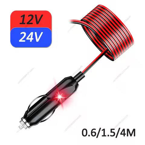 12/24V Auto 15A Male Car Cigarette Lighter Socket Plug Connector Adapter Safe with LED Indicator Lig