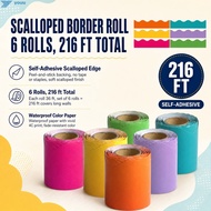 Waterproof Wavy Bulletin Board Border Roll 2.24in x 36ft Self Adhesive Scalloped Trimmer Classroom D