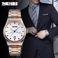 SKMEI Jam Tangan Pria Analog Anti Air Terbaru Analog Tali Rantai Rante Besi Stainless Steel Mewah Ke