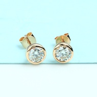 Veryins Solid 18K Yellow Gold 1CTW 0.5ct Each 5MM D Color Moissanite Bezel Stud Earrings for Women A