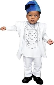 HD Kids African Clothing Embroidery Dashiki Outfit 3 Pieces Agbada Robe for Boy