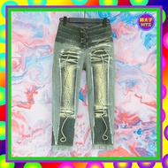 Second-Hand Blue Denim Elastic Stitching Narrow Tube High Waist 29 Trousers F1101 [Mentaiko Vintage 