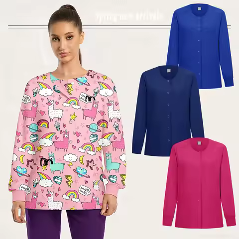 Women Nurse Scrub Jacket Medical Uniform Hospital Dental Clinic Work Wear Outwear for Pharmacy Vet P