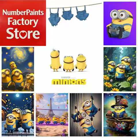 Oil Painting by number Kit Cartoon Minions Modern Home Wall Decoration Fun Hand Kids Gifts,frameless