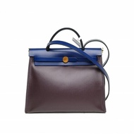 HERMES Herbag31加侖紫拼寶石藍防水帆布/Hunter牛皮Z刻肩背包