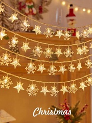 1入組10/20/40顆 Led 1.5/3/6米聖誕雪花和星星裝飾串燈,聖誕樹裝飾燈,節慶裝飾燈串