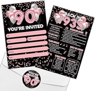 REWIDPARTY Rose Gold 90th Birthday Invitation Cards with Envelopes & Stickers（Set of 15） Back in 193