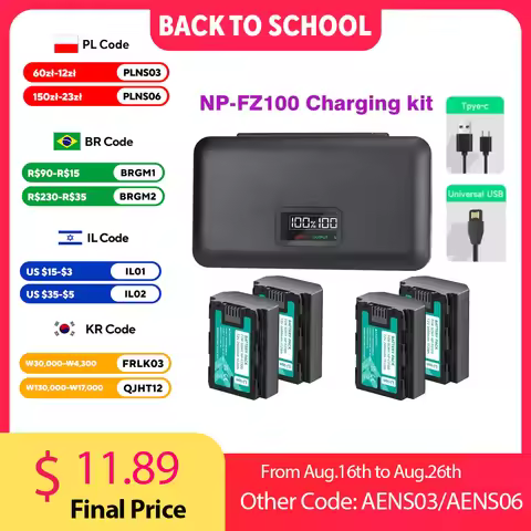 NP-FZ100 NPFZ100 NP FZ100 Battery + Storage Case Charger for Sony A6600 A6700 A7m3 A9 A7R III A7 III