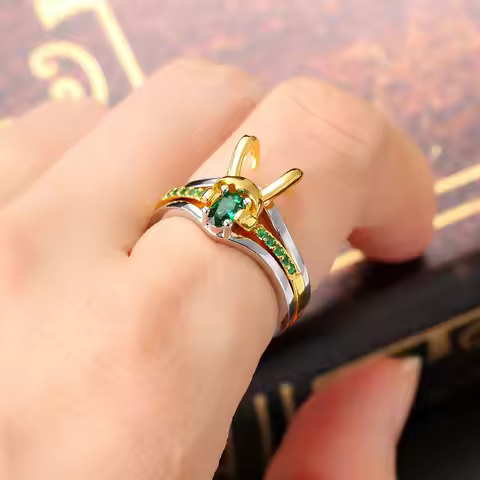 Loki Helmet Ring For Women Superhero Green Crystal Loki Crown Rings Stacking Jewelry Sets Unisex Gif