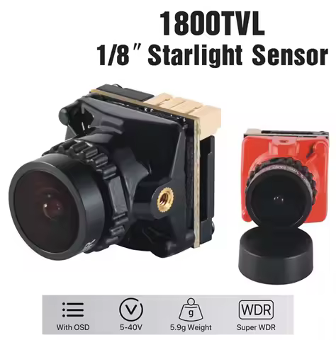 FPV Camera 1800TVL 5MP 2.1mm 1/8 inch Starlight Sensor 5V-40V NTSC/PAL with OSD Internal for RC FPV 
