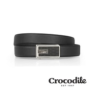Crocodile 鱷魚皮件 真皮皮帶 自動穿扣 紳士皮帶 32MM-0101-42009-黑色/ 黑色/ 42吋
