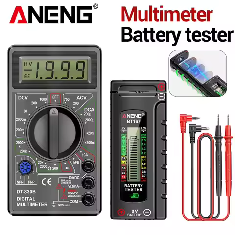 Digital Multimeter ANENG DT830B+BT167 Battery Tester Suit 1999 Count HFE/Diode Test Battery Checker 