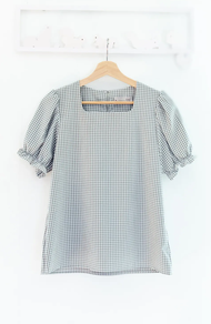 MT3333 Square Neck Puff Sleeve Blouse - Gingham เสื้อคอเหลี่ยมลายตารางน่ารัก!